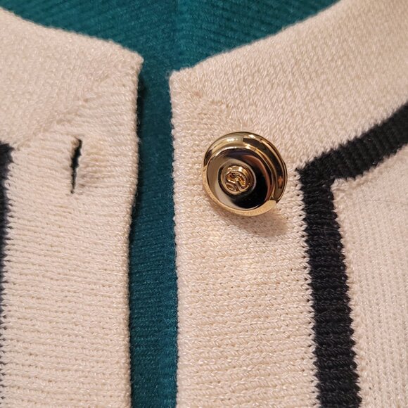 St.John By Marie Gray Collection Santana Knit Cream with Navy Trim Size 6 Jacket - Picture 3 of 4